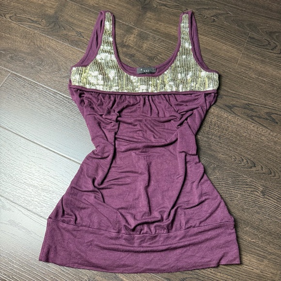 Forever 21 Purple Tank Top with Gold‎ Sequins Y2K Size Small - Picture 4 of 7